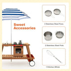 Kids Wooden Play Portable Cook Cart Set Navy/White Sun Proof Umbrella