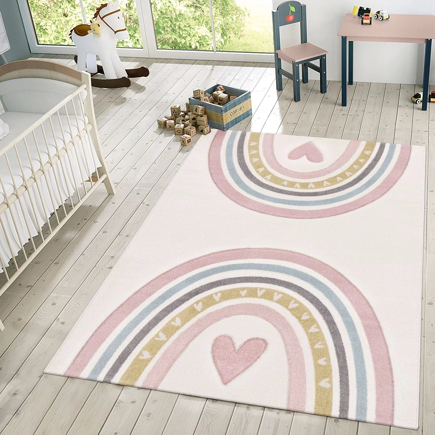 Kids Rug Cosmo with Rainbow & Hearts in Cream RugYourHome