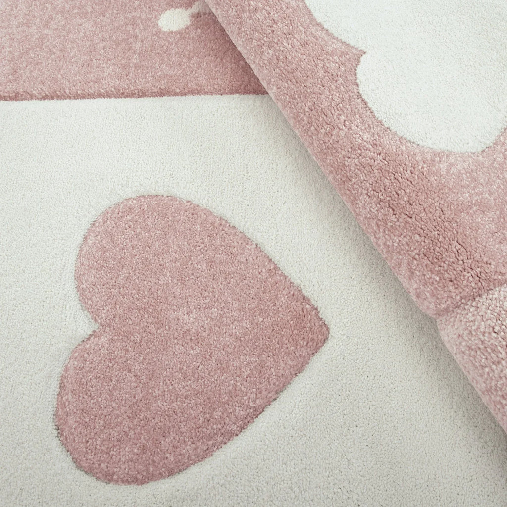 Kids Rug Dots Hearts Crowns Checked White Pink Pastel RugYourHome