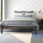 King Black Metal Platform Bed Frame with Wood Slats - 700 lbs Weight Capacity