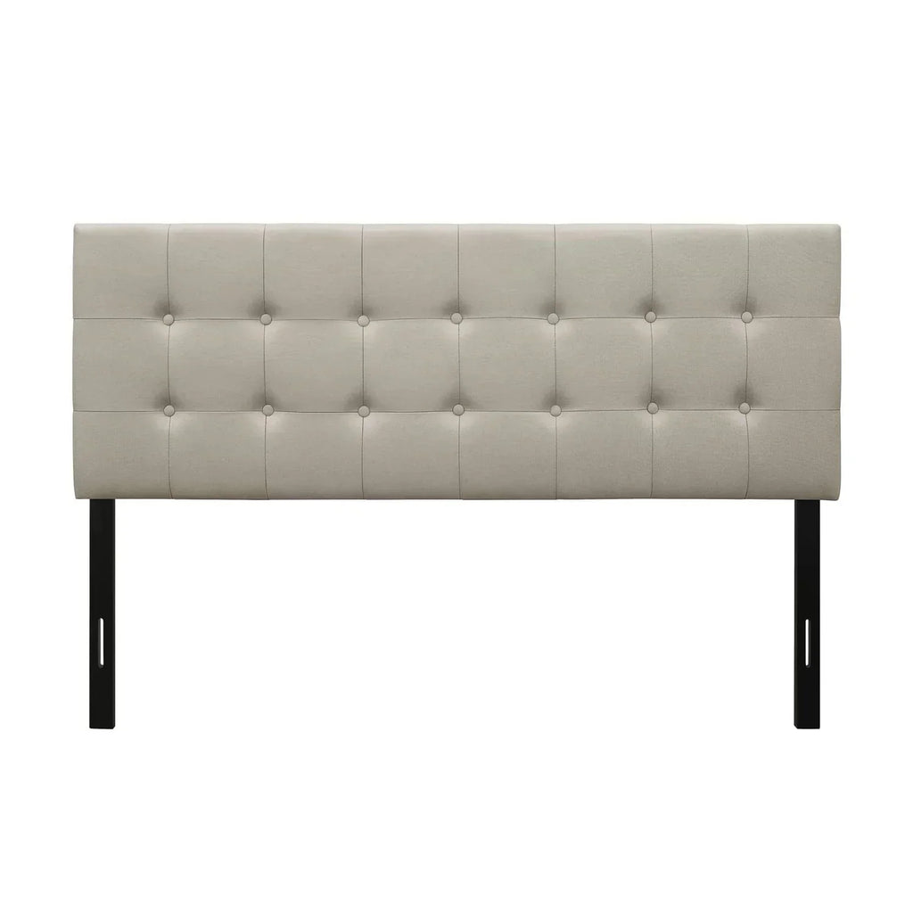 King Button-Tufted Headboard in Light Grey Beige Taupe Upholstered Fabric