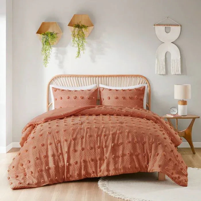 King / California King 3-Piece Rust Orange Pompom Microfiber Comforter Set