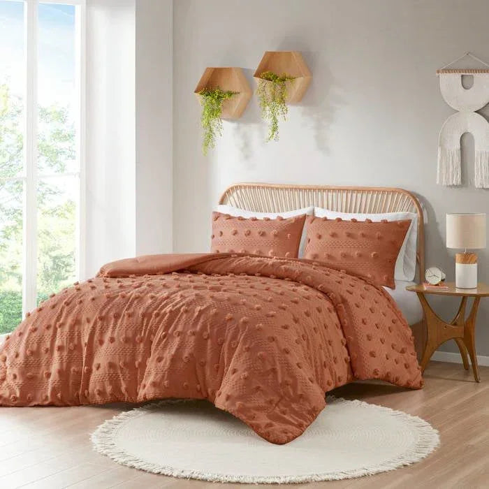 King / California King 3-Piece Rust Orange Pompom Microfiber Comforter Set
