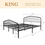 King Farmhouse Spindle Black Metal Platform Bed Frame with Headboard Footboard