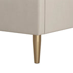 King Mid-Century Off-White Velvet Upholstered Platform Bed Frame with Headboard