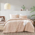 King Size Microfiber Pleated Soft Washed Comforter Set Pink Blush Color