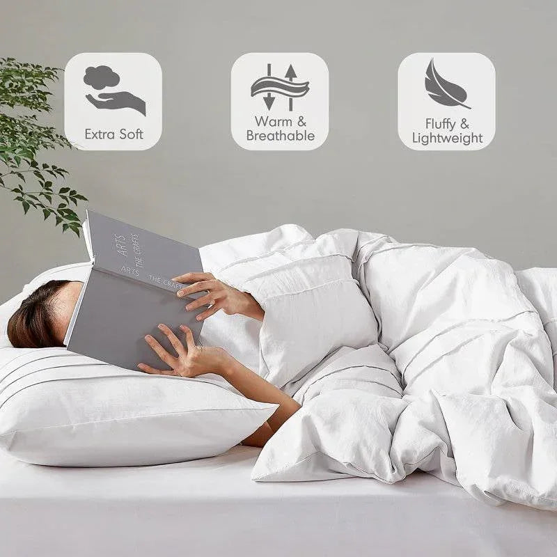 King Size Microfiber Pleated Soft Washed Comforter Set White