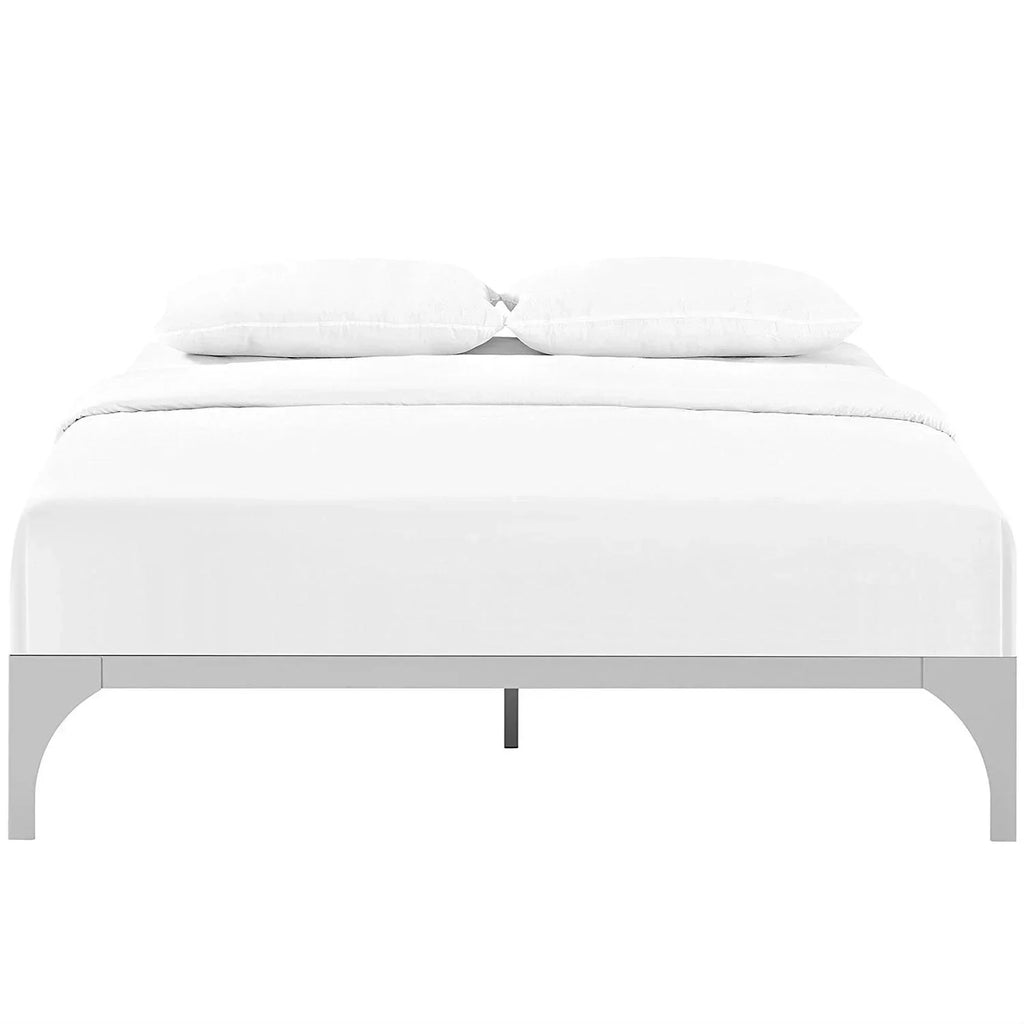 King size Modern Metal Platform Bed Frame in Silver Finish with Wood Slats