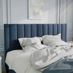 King size Modern Navy Blue Velvet Upholstered Platform Bed with Headboard