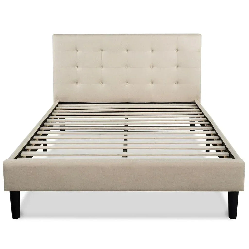 King size Upholstered Platform Bed Frame with Button Tufted Headboard in Taupe