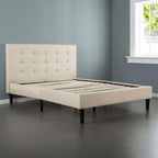 King size Upholstered Platform Bed Frame with Button Tufted Headboard in Taupe