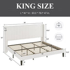 King size White Velvet Upholstered Platform Bed Frame with Wingback Headboard