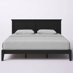 King Traditional Solid Oak Wooden Platform Bed Frame with Headboard in Black
