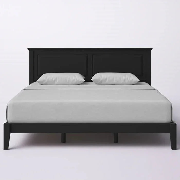 King Traditional Solid Oak Wooden Platform Bed Frame with Headboard in Black