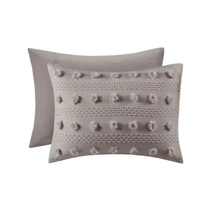 King/Cal King 3-Piece Grey Microfiber Comforter Set with Decorative Pompoms