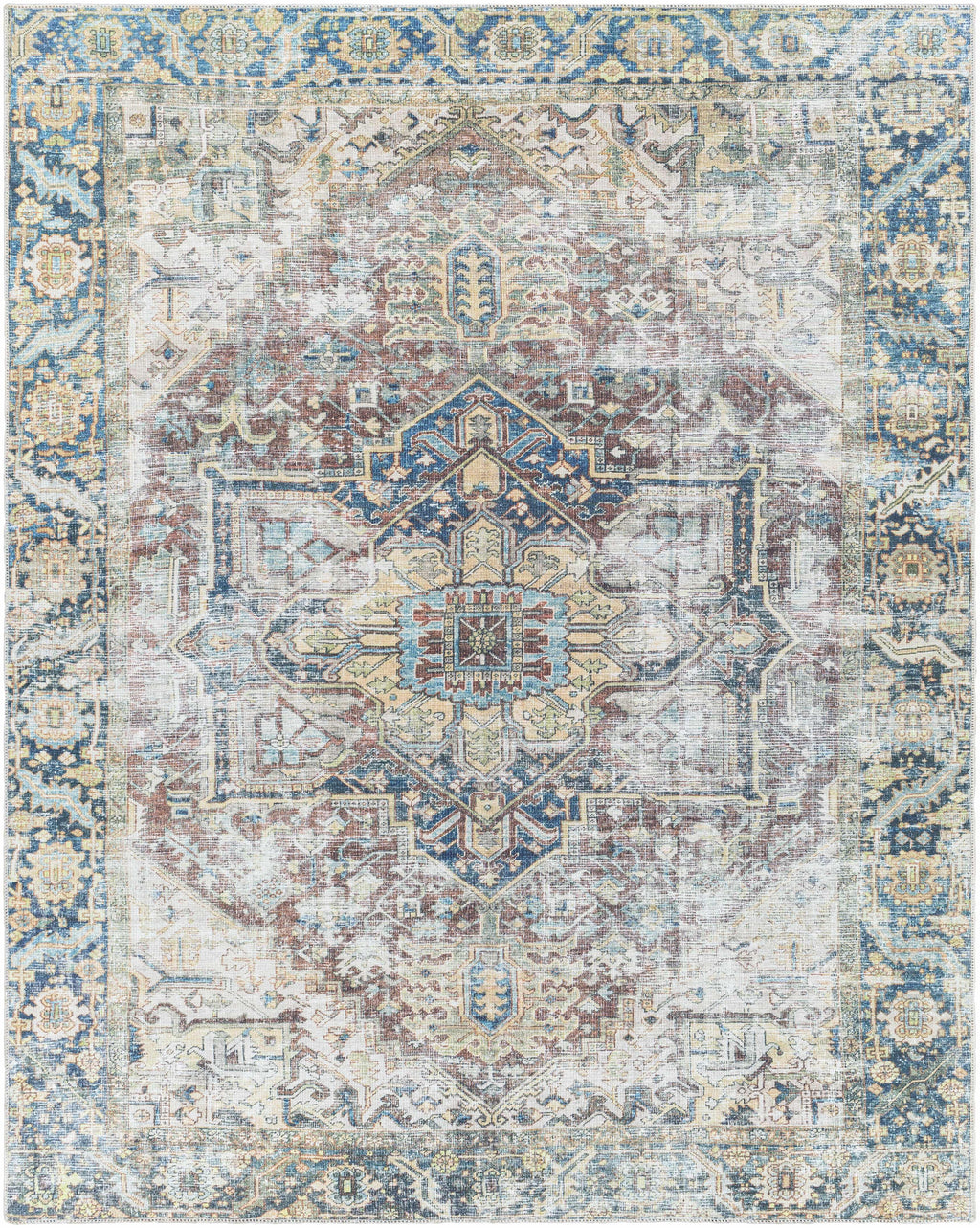 Blue Catigpian Distressed Washable Area Rug Hauteloom