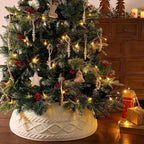 1pc Knitted Christmas Tree Collar, Cream Cross Diamond Edge Coarse Twisted Flower Knitted Christmas Tree Collar, Farmhouse Country Tree Ring Tree Skirt Used for Christmas Home Decoration, Christmas Holiday Parties, Home, Gard House Of Avana