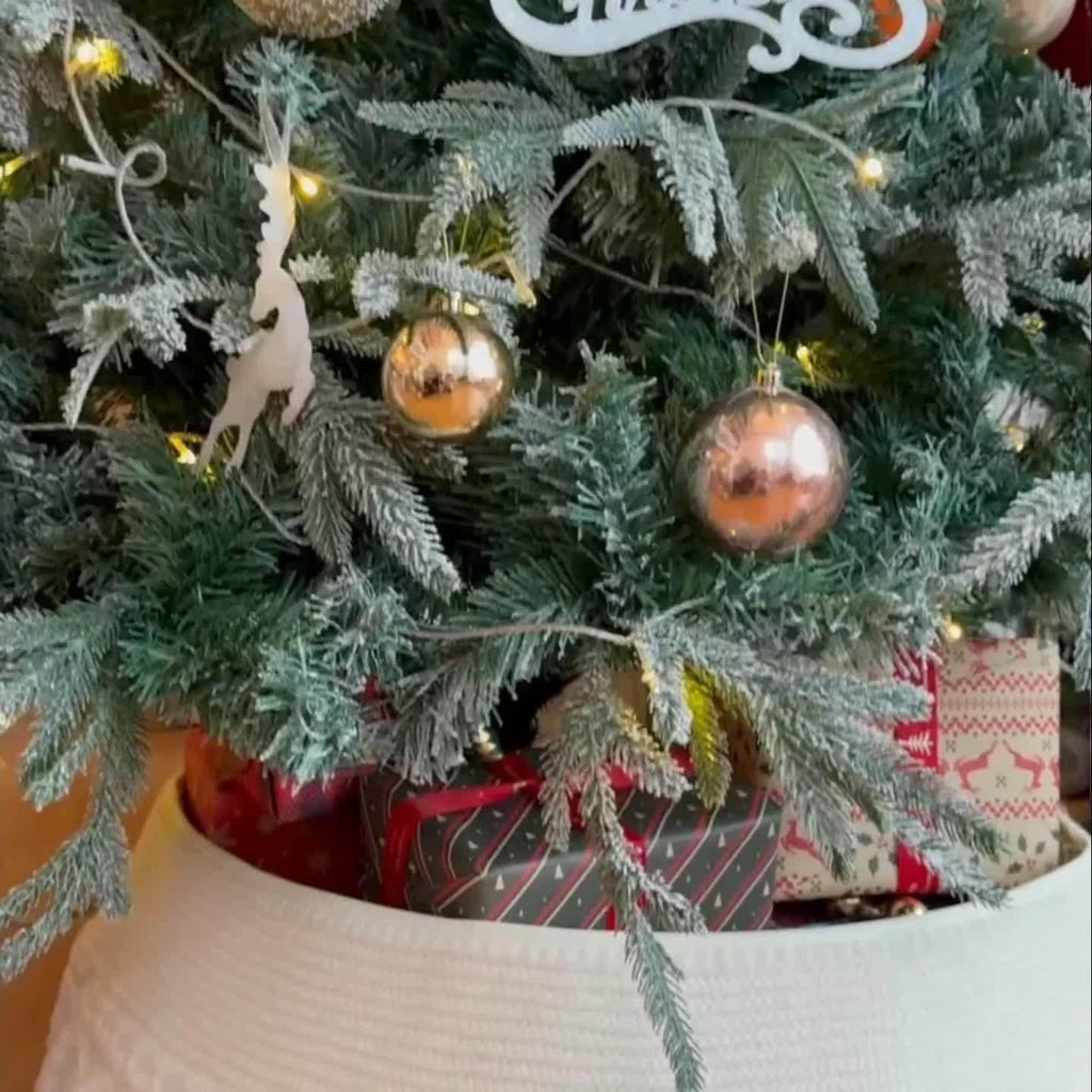 1pc Knitted Christmas Tree Collar, Cream Cross Diamond Edge Coarse Twisted Flower Knitted Christmas Tree Collar, Farmhouse Country Tree Ring Tree Skirt Used for Christmas Home Decoration, Christmas Holiday Parties, Home, Gard House Of Avana