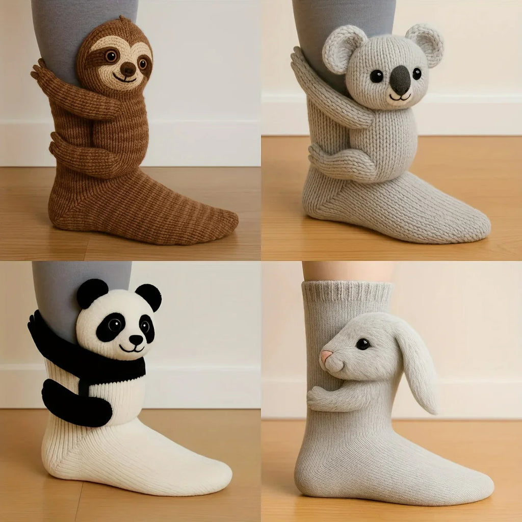 Animal Pattern Socks, Knitted Plush Cute Animal Design, Unisex, Suitable for All Sizes House Of Avana [[SKU:HOA-XMS-405]]