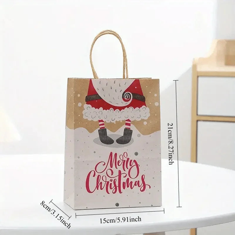 12pcs Festive Kraft Paper Tote Bags with Handles - Assorted Holiday Designs (Santa, Reindeer, Snowman, Christmas Tree) - Durable & Portable for Gift Wrapping, Party Favors, and Holiday Decorations, Christmas Decorations, Pape House Of Avana [[SKU:HOA-MSC-037]]
