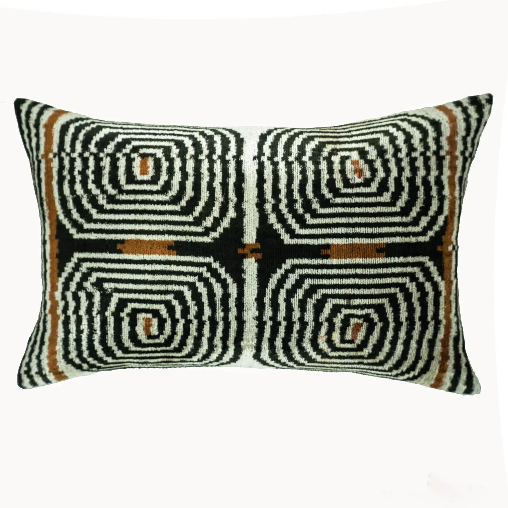 Labyrinth Silk Velvet Ikat Throw Pillow Cover X 24, front view - House Of Avana