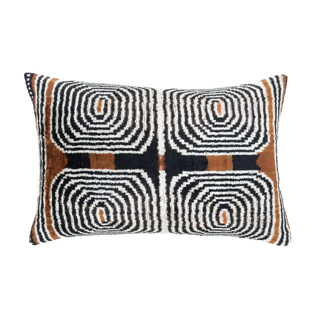 Labyrinth Silk Velvet Ikat Throw Pillow Cover X 24, side view - House Of Avana