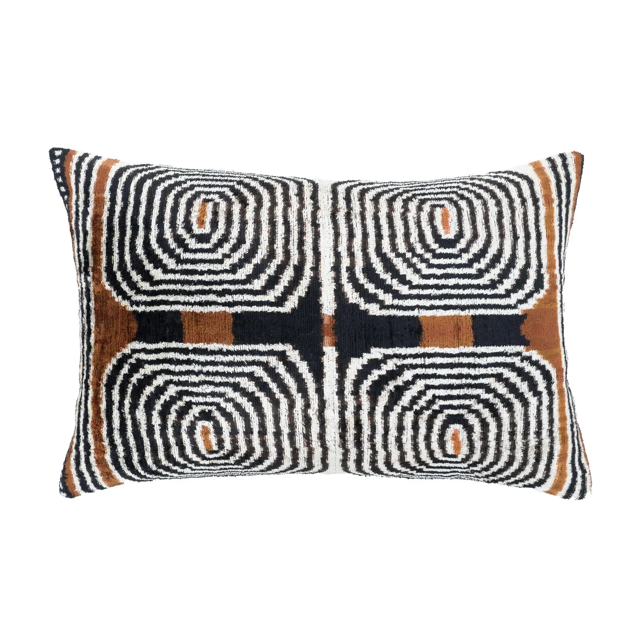 Labyrinth Silk Velvet Ikat Throw Pillow Cover X 24, side view - House Of Avana