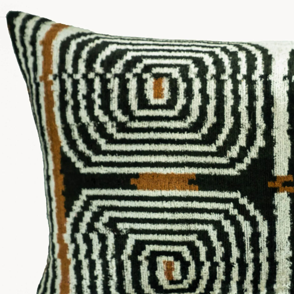 Labyrinth Silk Velvet Ikat Throw Pillow Cover X 24, detail shot - House Of Avana