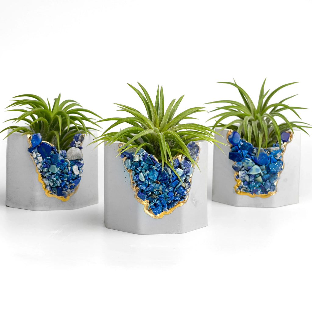 Blue lapis lazuli geode planter, natural stone décor - House of Avana
