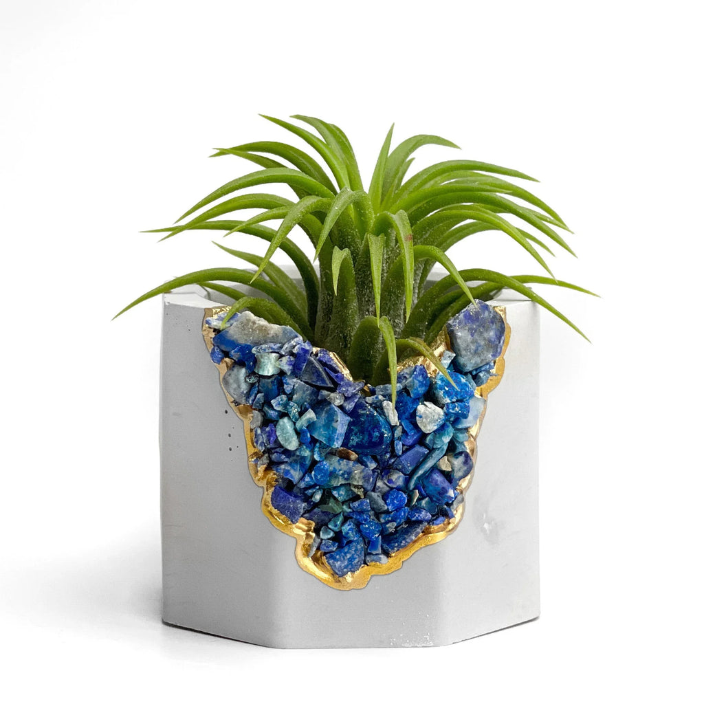Blue lapis lazuli geode planter, natural stone décor - House of Avana