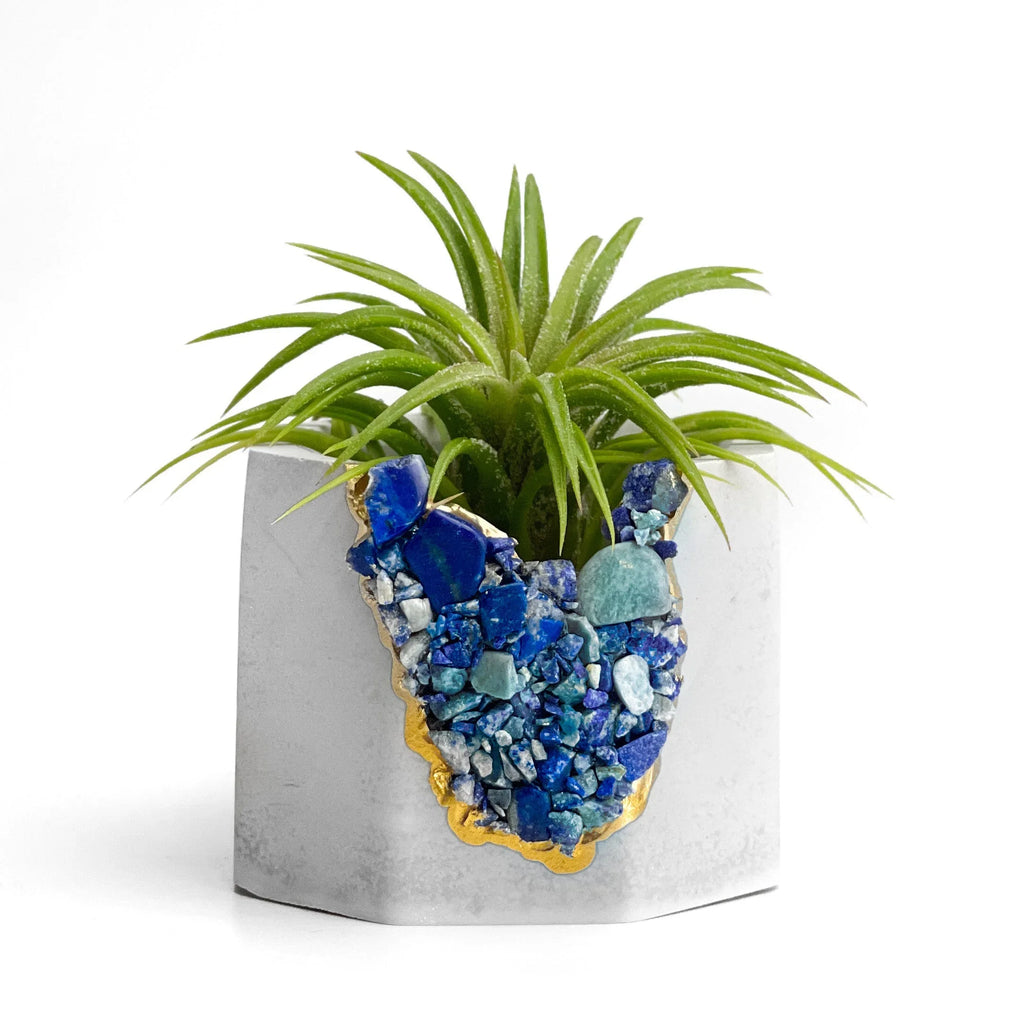 Blue lapis lazuli geode planter, natural stone décor - House of Avana