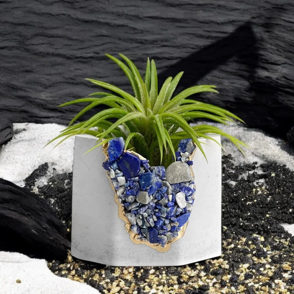 Blue lapis lazuli geode planter, natural stone décor - House of Avana