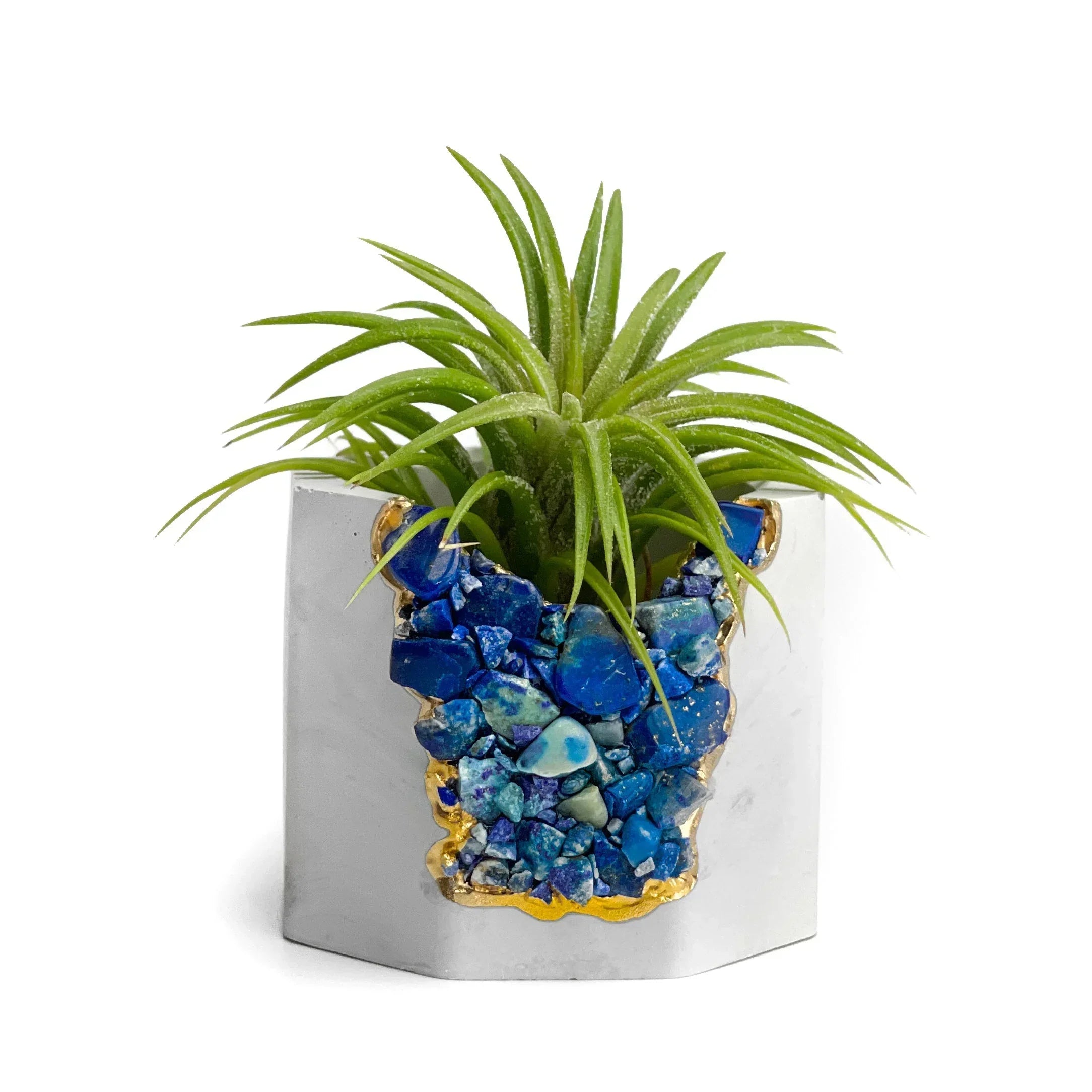 Lapis Lazuli Geode Planter Natural Stone Blue Home Decor Accent, side view - House Of Avana