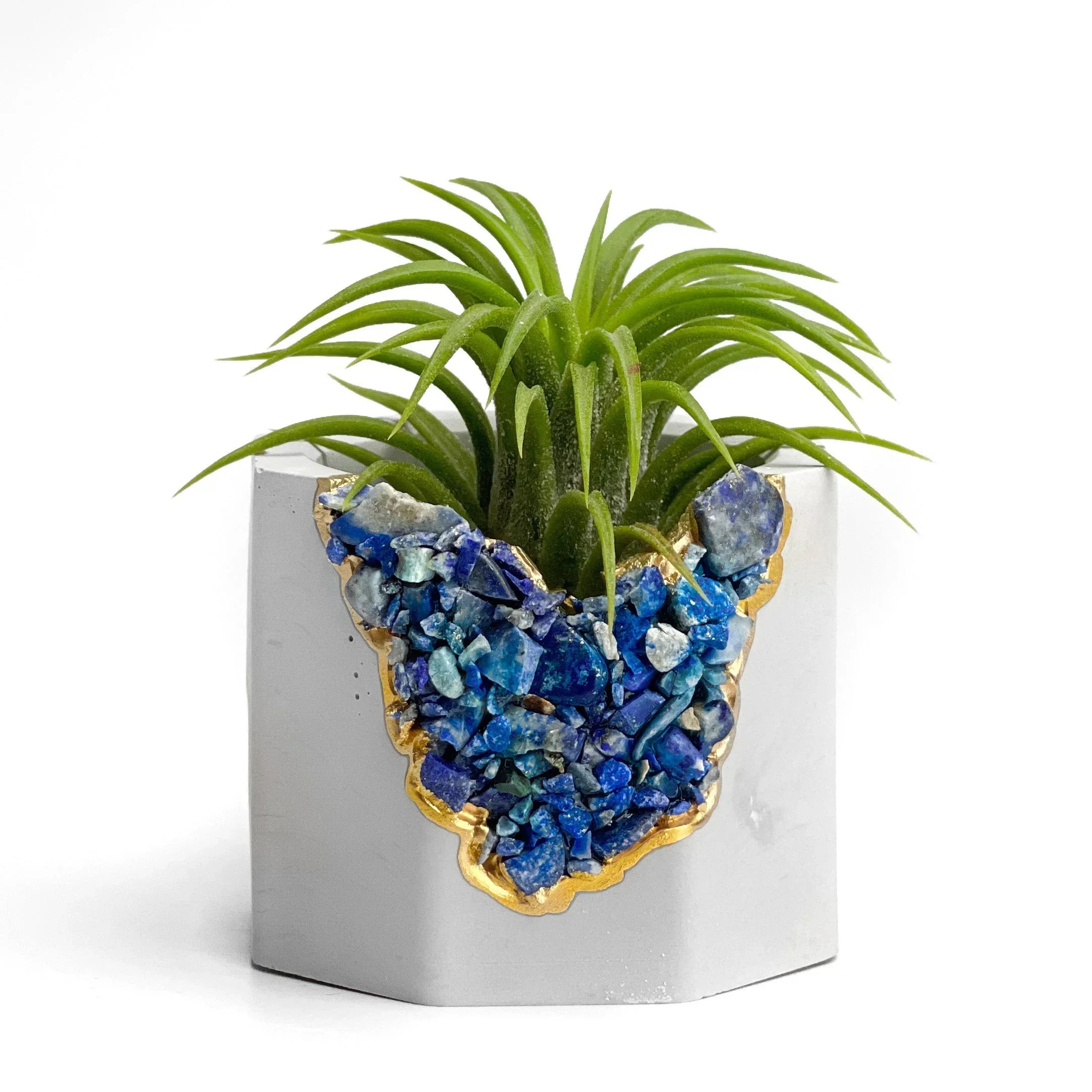 Lapis Lazuli Geode Planter Natural Stone Blue Home Decor Accent, top view - House Of Avana