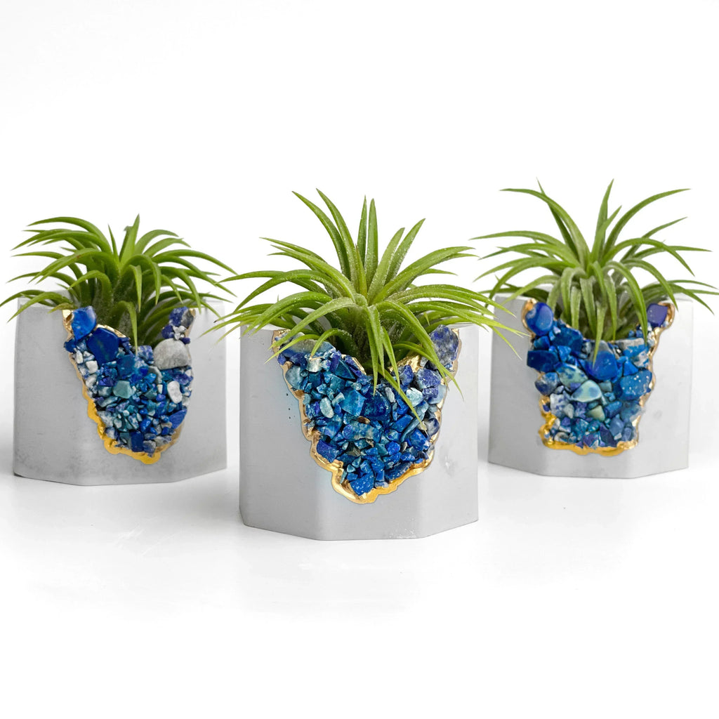 Lapis Lazuli Geode Planter Natural Stone Blue Home Decor Accent, angled view - House Of Avana