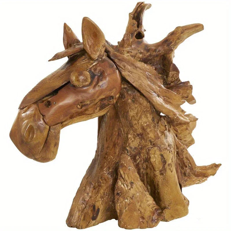 Large 25x23 Inch Brown Teak Wood Horse Head Sculpture - Handmade Natural Wood Decor with Expressive Eyes & Mane - Indoor/Office Decoration - Furniture Accent - bysculptures - Perfect Gift for Horse Lovers, Rustic Design, Uniq House Of Avana