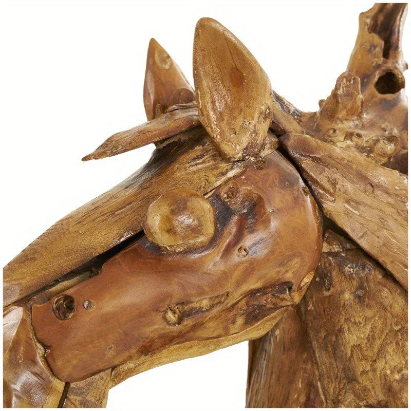Large 25x23 Inch Brown Teak Wood Horse Head Sculpture - Handmade Natural Wood Decor with Expressive Eyes & Mane - Indoor/Office Decoration - Furniture Accent - bysculptures - Perfect Gift for Horse Lovers, Rustic Design, Uniq House Of Avana