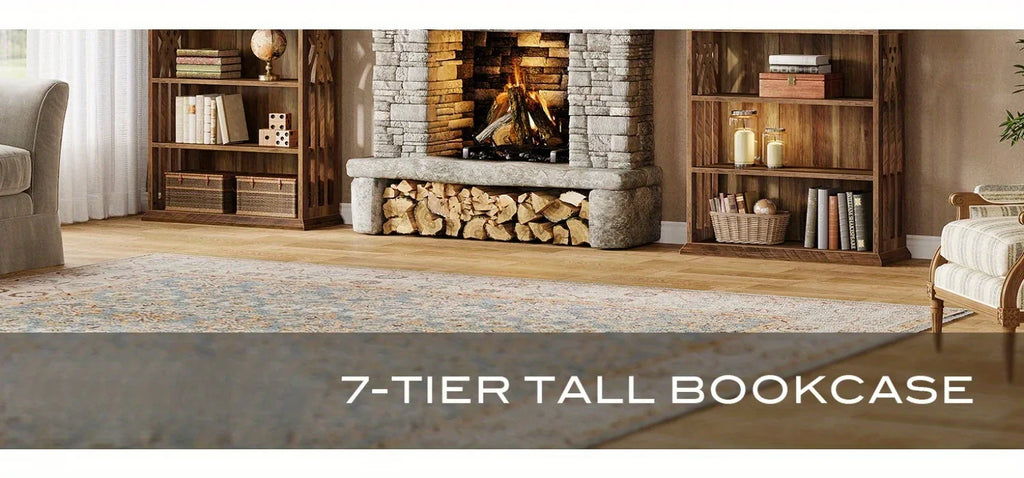 [Large Bookcase] Large 75-Inch Tall Bookcase | 6-Tier Bookshelf, Freestanding Wood Display Shelves for Living Room, Home Office, Bedroom - Brown House Of Avana