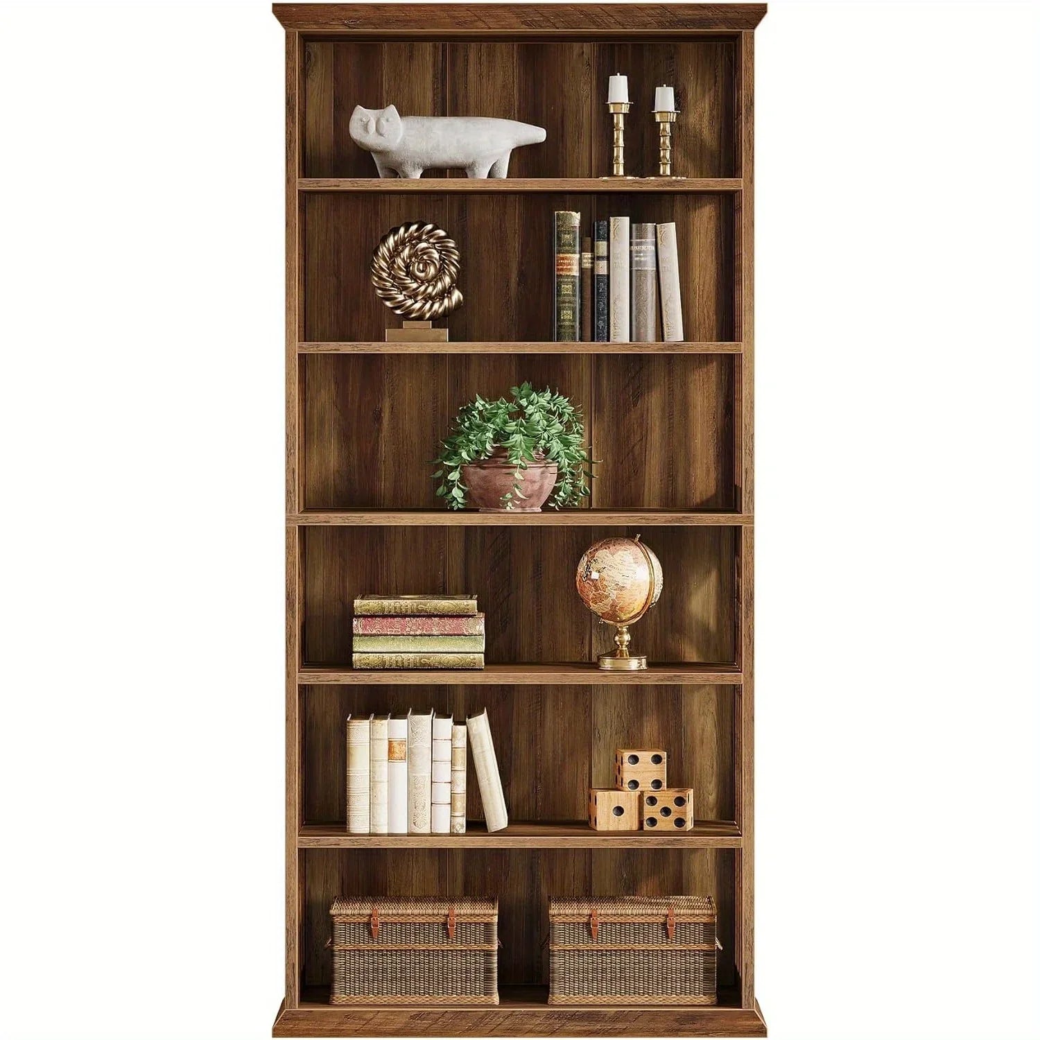 [Large Bookcase] Large 75-Inch Tall Bookcase | 6-Tier Bookshelf, Freestanding Wood Display Shelves for Living Room, Home Office, Bedroom - Brown House Of Avana