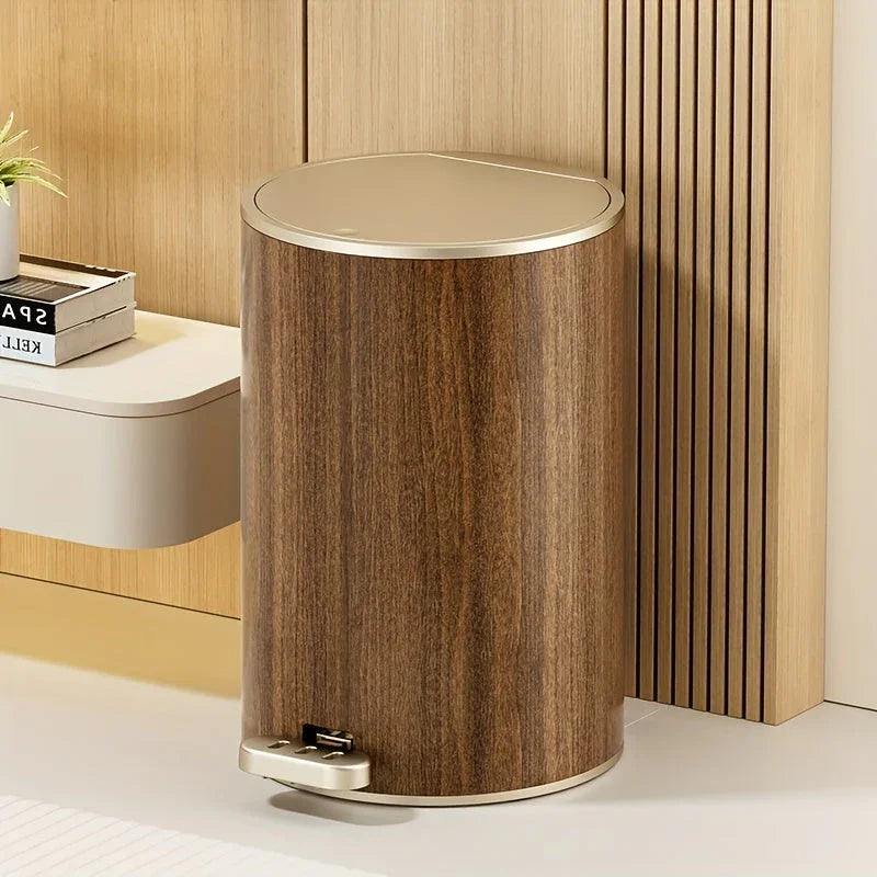 Large Capacity Circular Wood Grain Pedal Trash Bin - Premium & Silent with Lid, Ideal for Living Room & Bathroom, Perfect for Home, Office, and Restaurant Use, Office Trash Bin | Modern Trash Design | Durable Plastic Bin, Tra House Of Avana