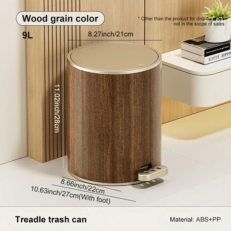 Large Capacity Circular Wood Grain Pedal Trash Bin - Premium & Silent with Lid, Ideal for Living Room & Bathroom, Perfect for Home, Office, and Restaurant Use, Office Trash Bin | Modern Trash Design | Durable Plastic Bin, Tra House Of Avana
