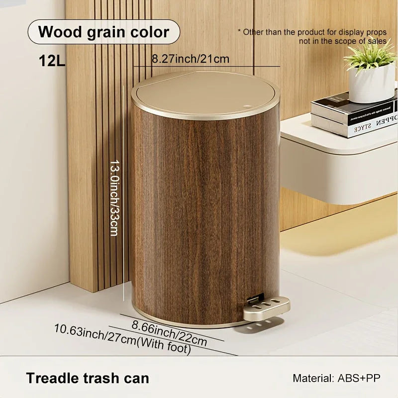 Large Capacity Circular Wood Grain Pedal Trash Bin - Premium & Silent with Lid, Ideal for Living Room & Bathroom, Perfect for Home, Office, and Restaurant Use, Office Trash Bin | Modern Trash Design | Durable Plastic Bin, Tra House Of Avana