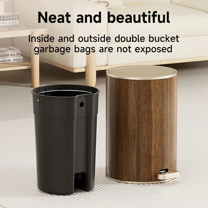Large Capacity Circular Wood Grain Pedal Trash Bin - Premium & Silent with Lid, Ideal for Living Room & Bathroom, Perfect for Home, Office, and Restaurant Use, Office Trash Bin | Modern Trash Design | Durable Plastic Bin, Tra House Of Avana