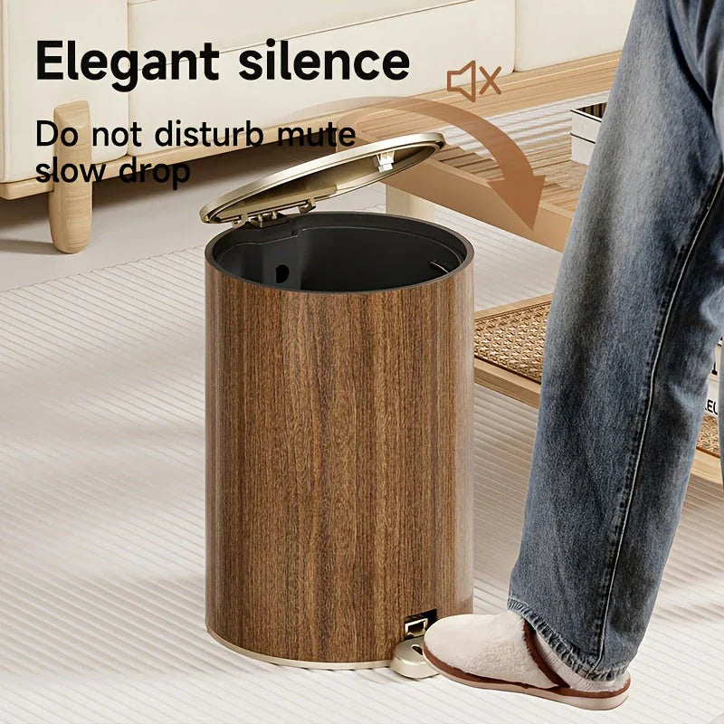 Large Capacity Circular Wood Grain Pedal Trash Bin - Premium & Silent with Lid, Ideal for Living Room & Bathroom, Perfect for Home, Office, and Restaurant Use, Office Trash Bin | Modern Trash Design | Durable Plastic Bin, Tra House Of Avana