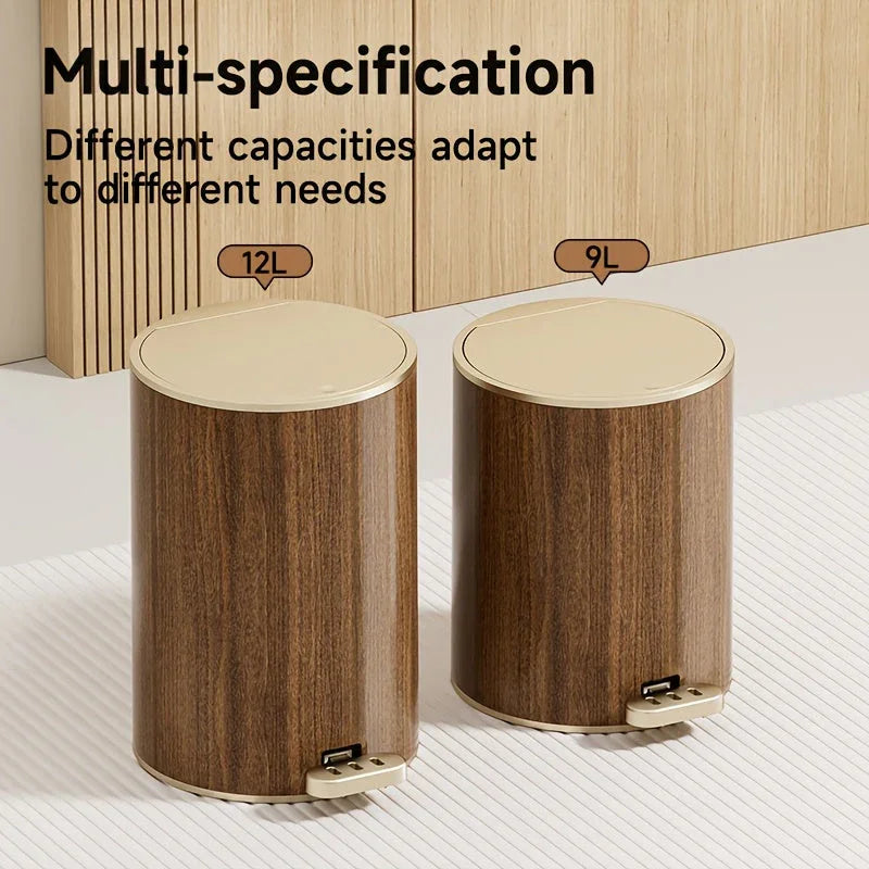 Large Capacity Circular Wood Grain Pedal Trash Bin - Premium & Silent with Lid, Ideal for Living Room & Bathroom, Perfect for Home, Office, and Restaurant Use, Office Trash Bin | Modern Trash Design | Durable Plastic Bin, Tra House Of Avana