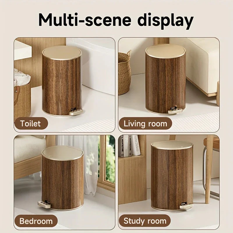 Large Capacity Circular Wood Grain Pedal Trash Bin - Premium & Silent with Lid, Ideal for Living Room & Bathroom, Perfect for Home, Office, and Restaurant Use, Office Trash Bin | Modern Trash Design | Durable Plastic Bin, Tra House Of Avana