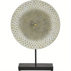 Large Contemporary Metal Geometric Sculpture Statue - Mandala Design with Golden Accents & Black Base, Non-Slip Rubber Feet, 14x3x20 Inch Indoor Home Decor for Living Room, Bathroom, Office, Sculptures Home Decor, Bathroom Or - House Of Avana