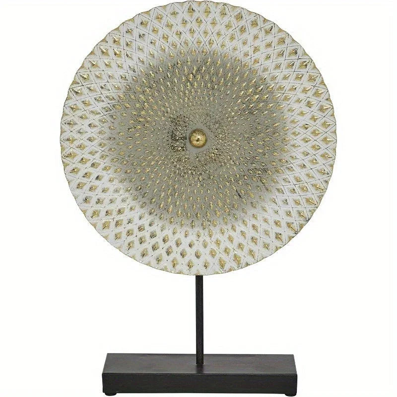 Large Contemporary Metal Geometric Sculpture Statue - Mandala Design with Golden Accents & Black Base, Non-Slip Rubber Feet, 14x3x20 Inch Indoor Home Decor for Living Room, Bathroom, Office, Sculptures Home Decor, Bathroom Or - House Of Avana