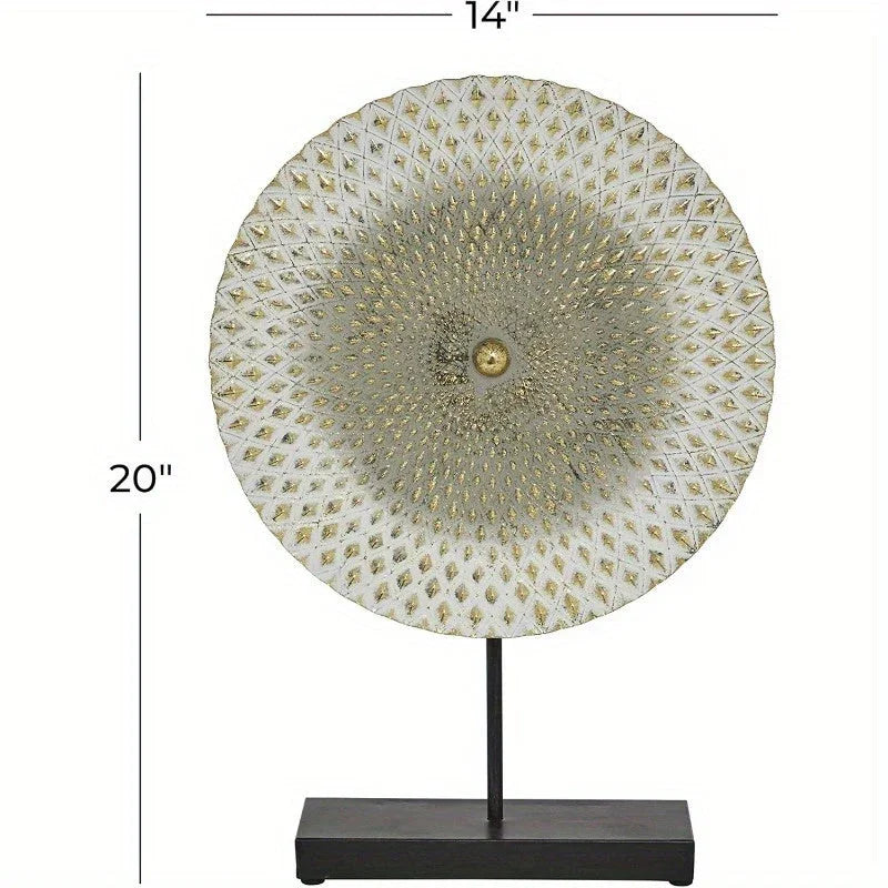 Large Contemporary Metal Geometric Sculpture Statue - Mandala Design with Golden Accents & Black Base, Non-Slip Rubber Feet, 14x3x20 Inch Indoor Home Decor for Living Room, Bathroom, Office, Sculptures Home Decor, Bathroom Or - House Of Avana