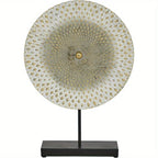 Large Contemporary Metal Geometric Sculpture Statue - Mandala Design with Golden Accents & Black Base, Non-Slip Rubber Feet, 14x3x20 Inch Indoor Home Decor for Living Room, Bathroom, Office, Sculptures Home Decor, Bathroom Or - House Of Avana